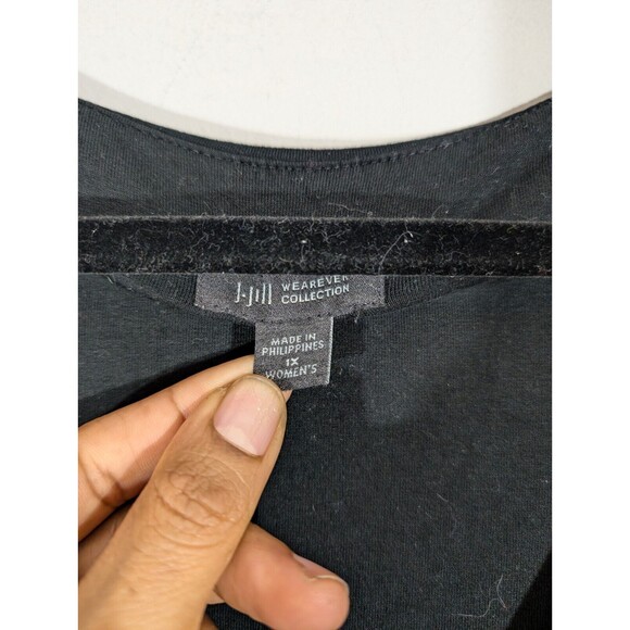 J. Jill Wearever Dress Women Plus 1X Black Havana Floral Faur Wrap Maxi - Picture 5 of 7